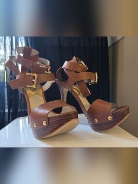 Michael Kors Brown Leather Studded Platform Heels - Size 5.5 - Worn Once!